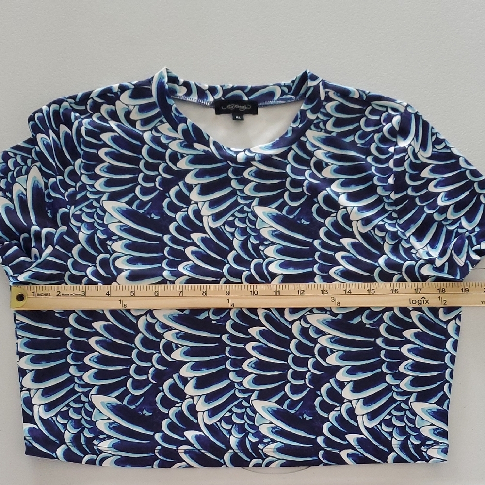 Ed Hardy Blue Patterned Women's Crop Top XL New - Picture 7 of 9